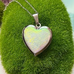NWT Iridescent Opalite Stainless Steel Locket Necklace